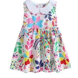 Abalacoco cotton dress floral Peter Pan collar sash 120cm 7 youth